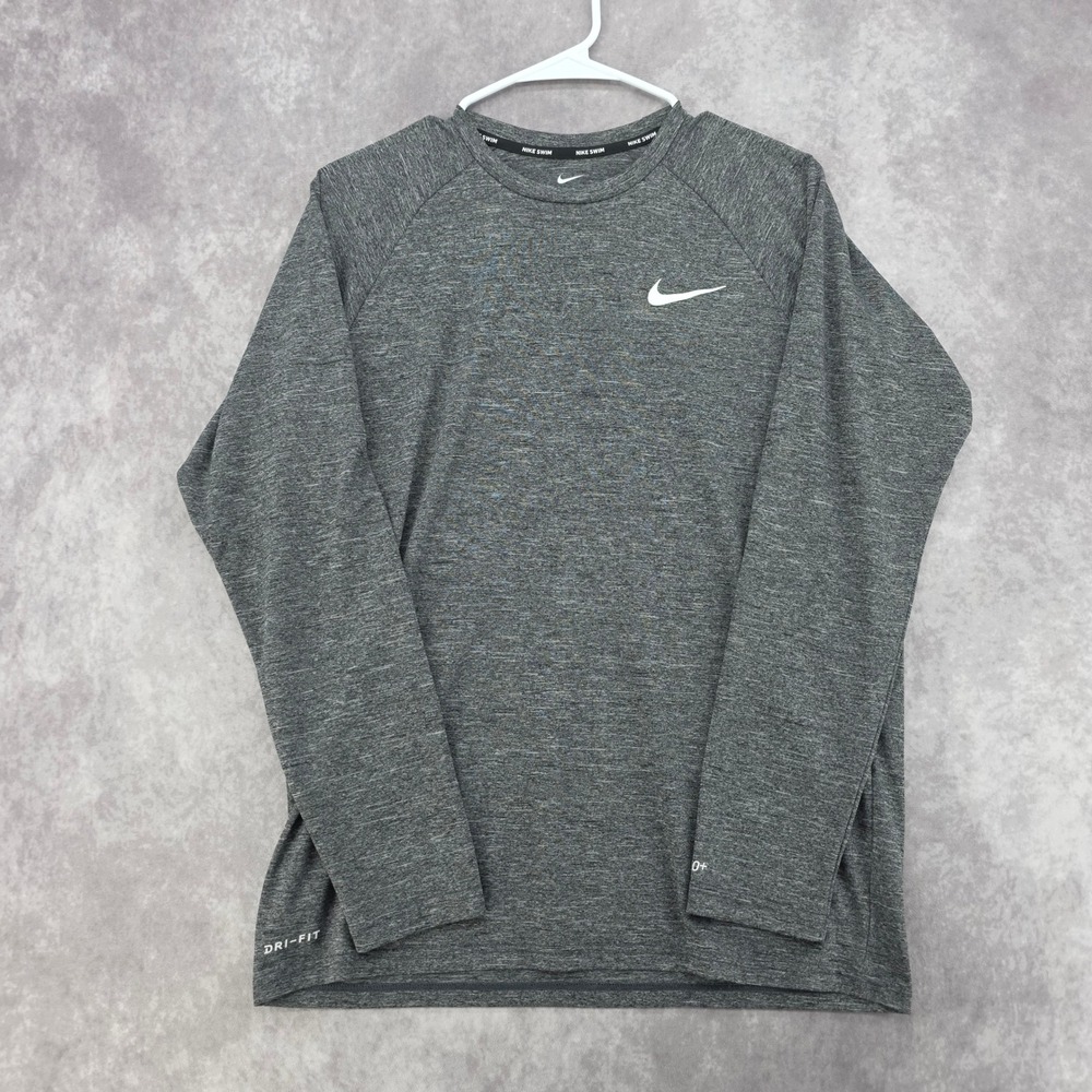 Nike Swim Dri-FIT Rash Guard Mens M Heathered Long Sleeve UPF 40+ Gray NESSA590
